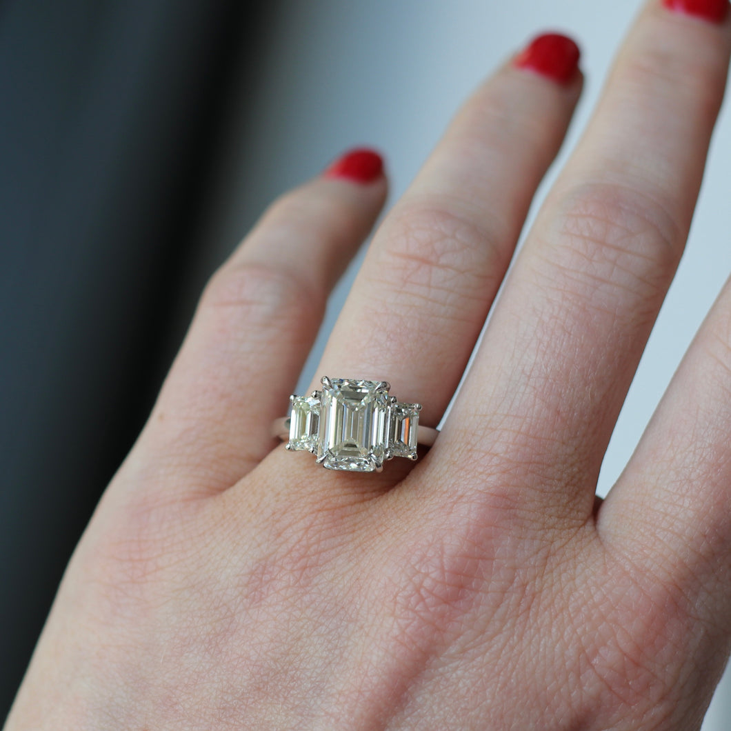 Emerald Cut 3 Stone Diamond Ring