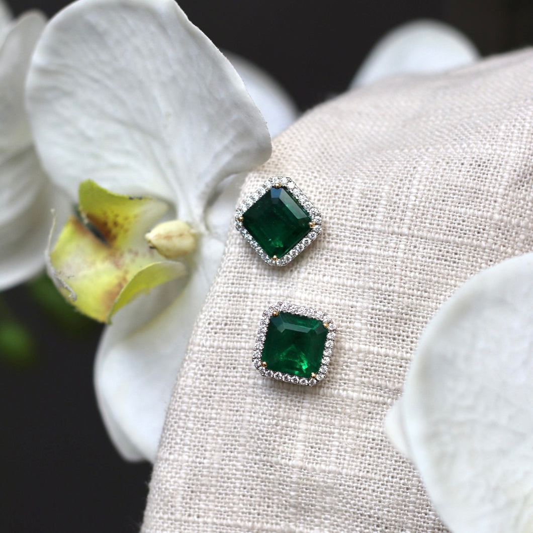10.40ctw Emerald Square Cut Emerald Earrings