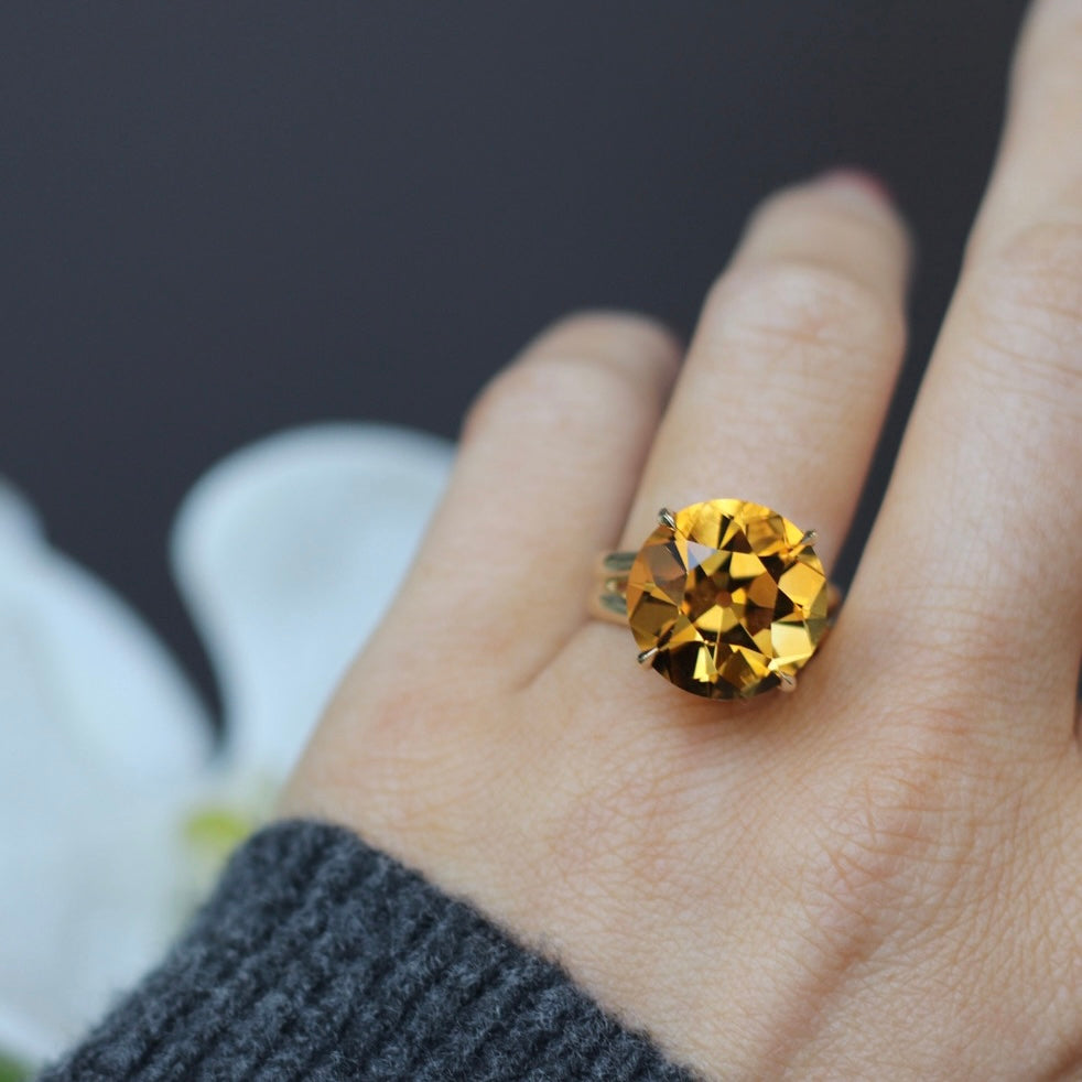 11.67ct Custom Cut Old European Citrine Ring