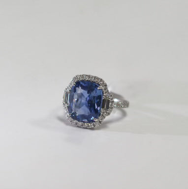 8.05ct Cushion-Cut Blue Sapphire Ring
