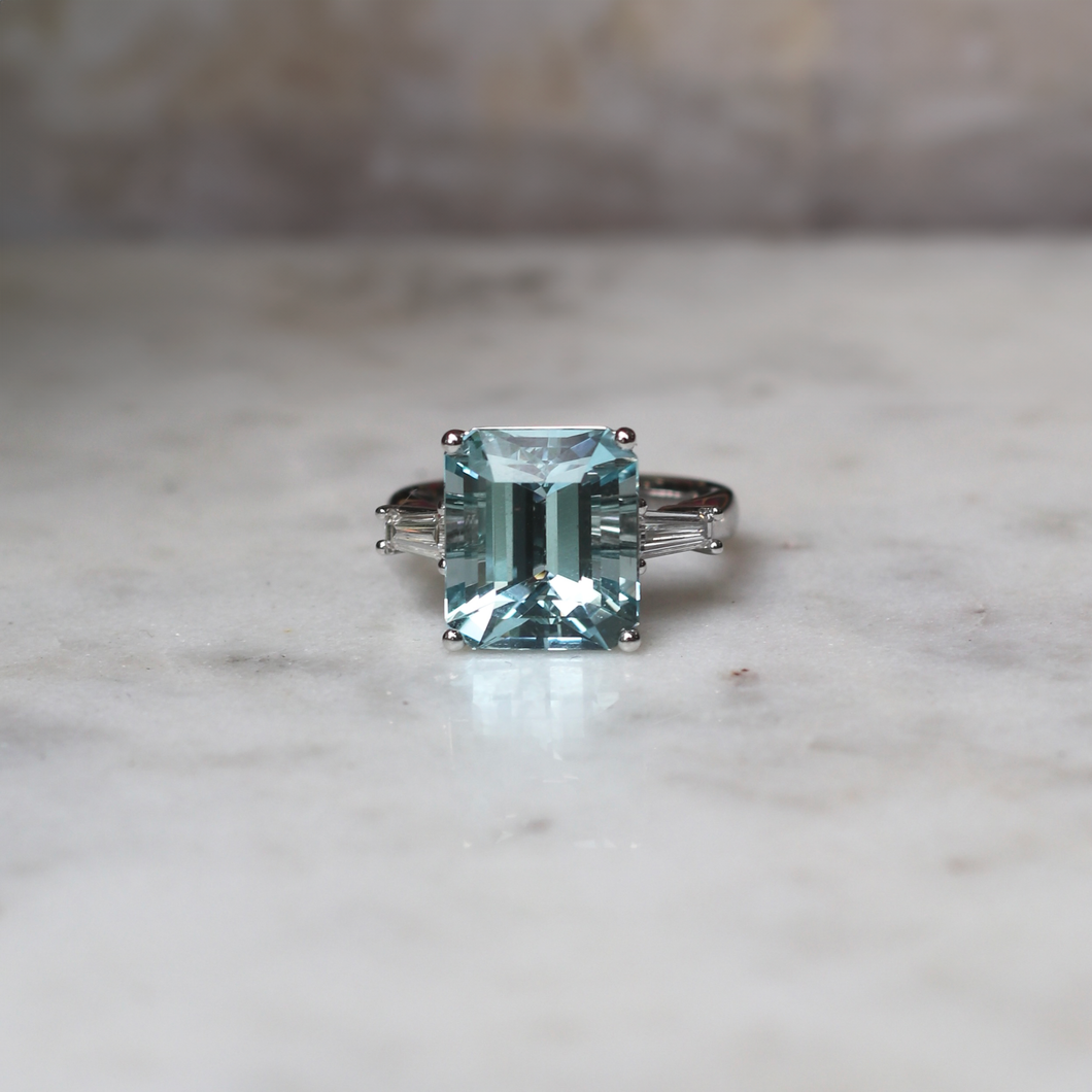 6.93 Three Stone Aquamarine Ring