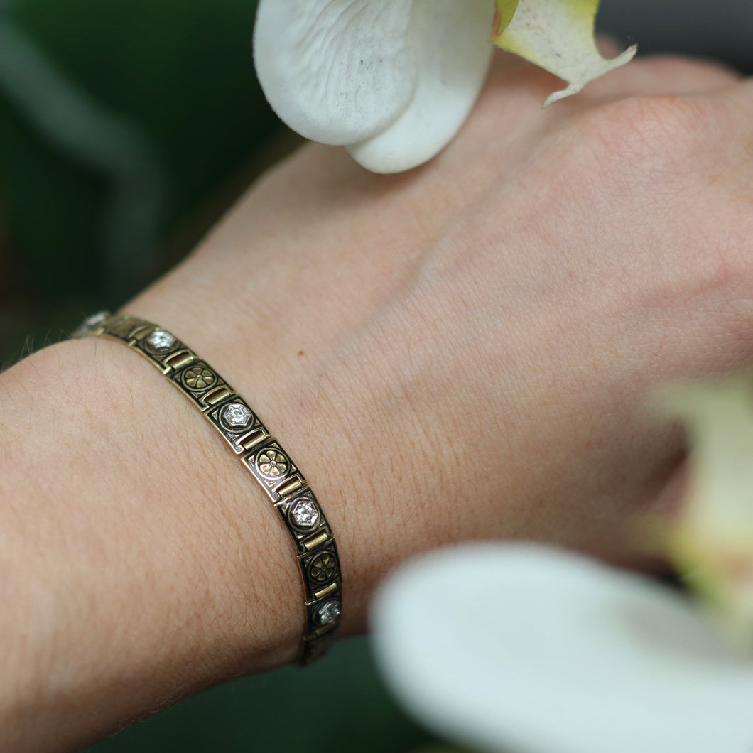 1930's Old European Diamond and Enamel Bracelet