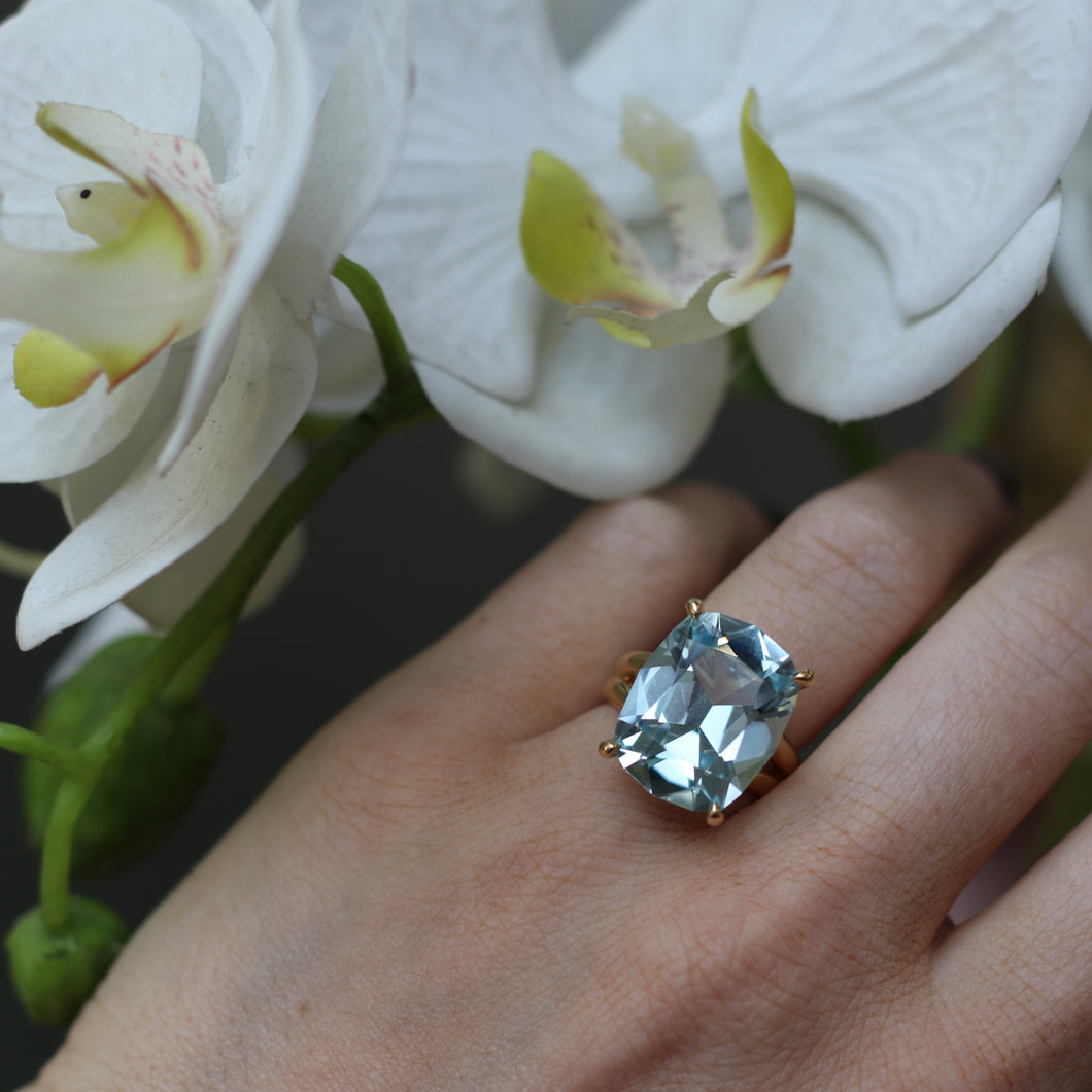 17.50ct Custom Cut Blue Topaz Ring