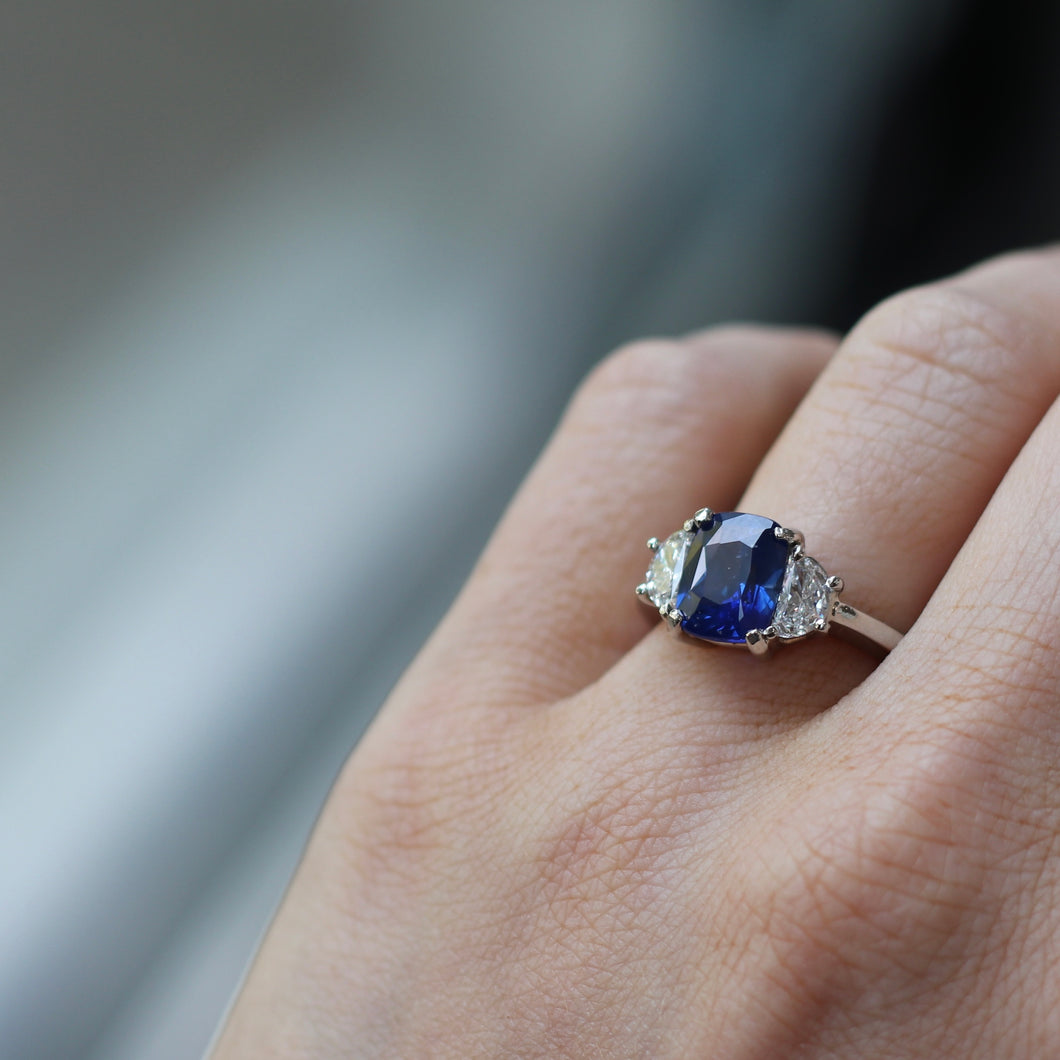 2.92ct Estate Blue Sapphire and Diamond Ring