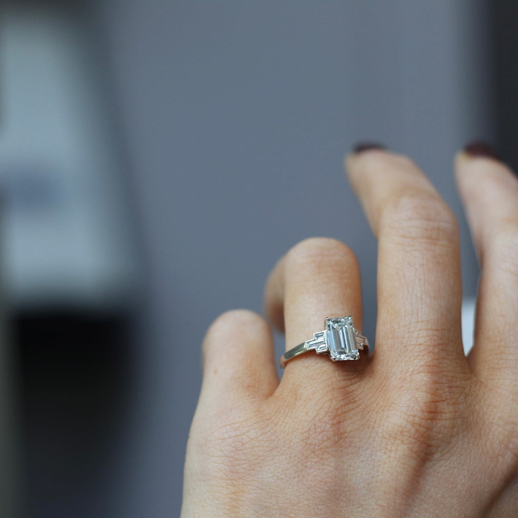 Custom Art Deco Inspired Emerald Cut Engagement Ring