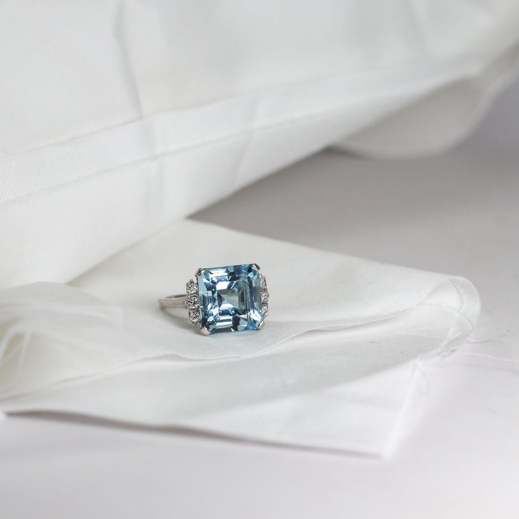 Vintage Asscher Aquamarine Ring