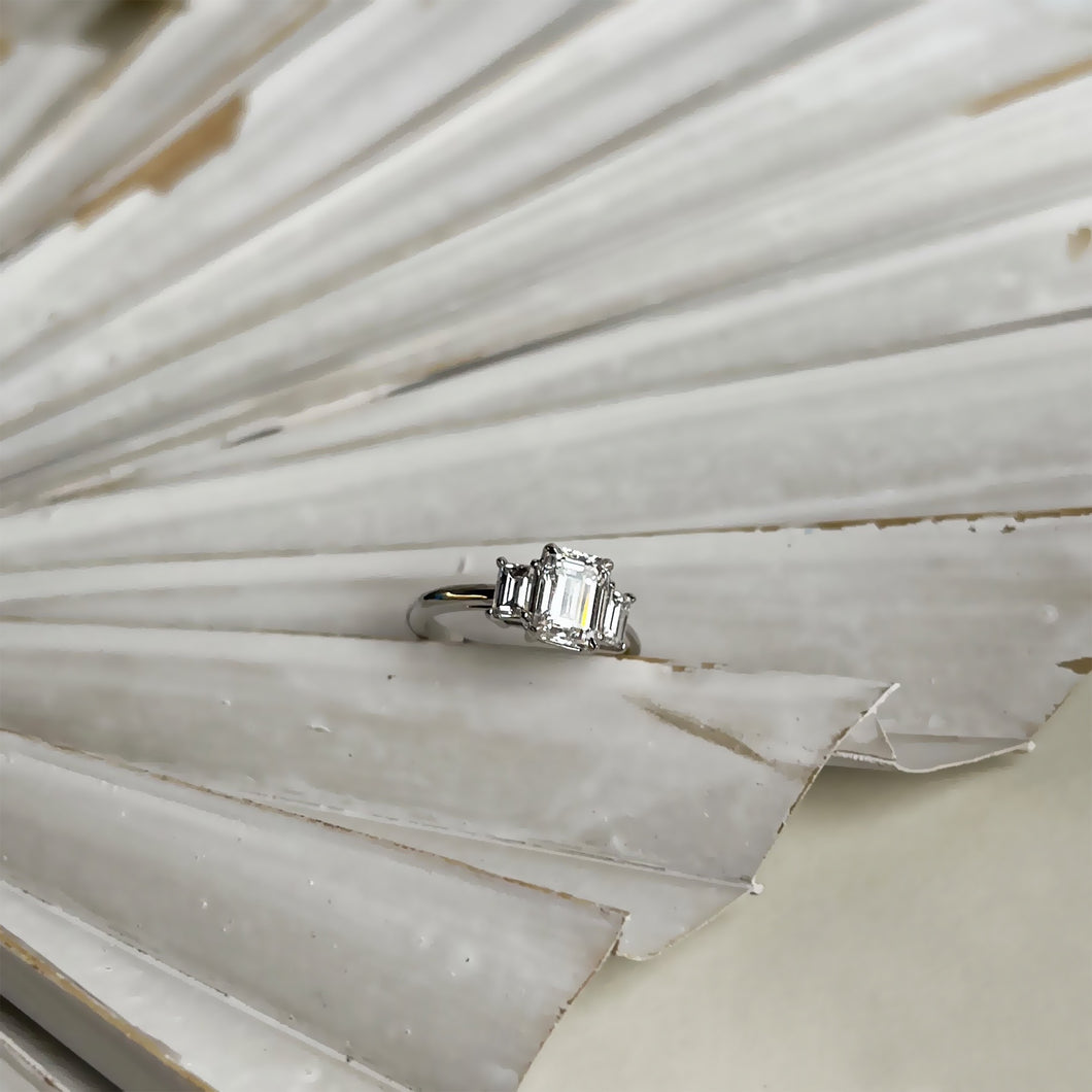 Custom 3 Stone Emerald Cut Diamond Engagement Ring
