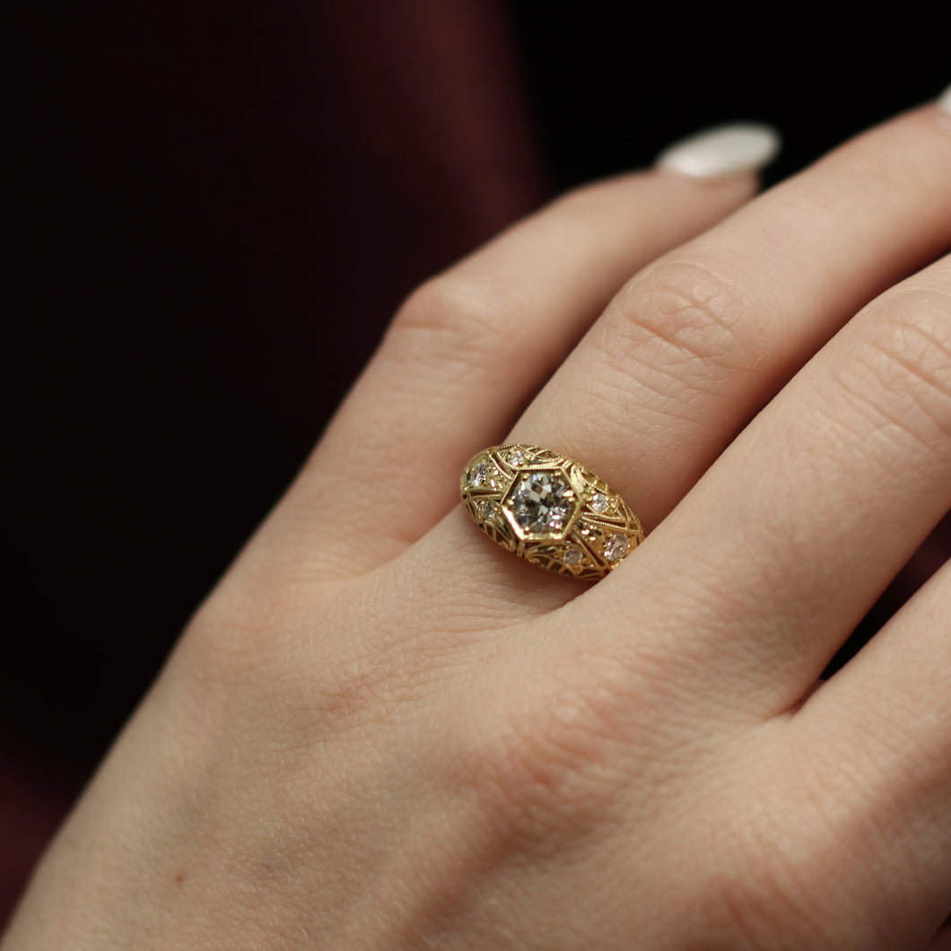 Vintage Mounted Custom Yellow Gold Diamond Ring