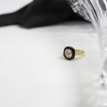 Load image into Gallery viewer, Soliatire Black Enamel Diamond Ring
