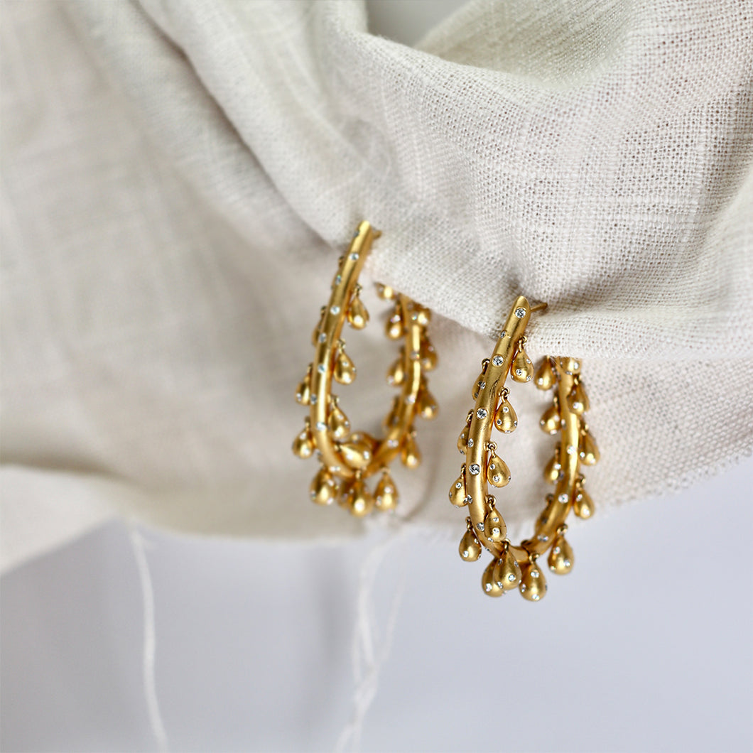 Yellow Gold Diamond Drop Hoops