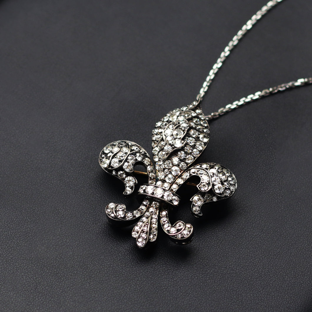 Victorian Silver-Topped 14kt Gold 6.00ctw Fleur de Lis Pendant/Brooch
