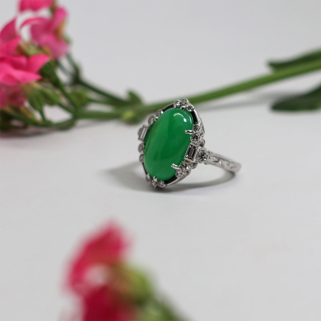 Jadeite Black Enamel and Diamond Ring